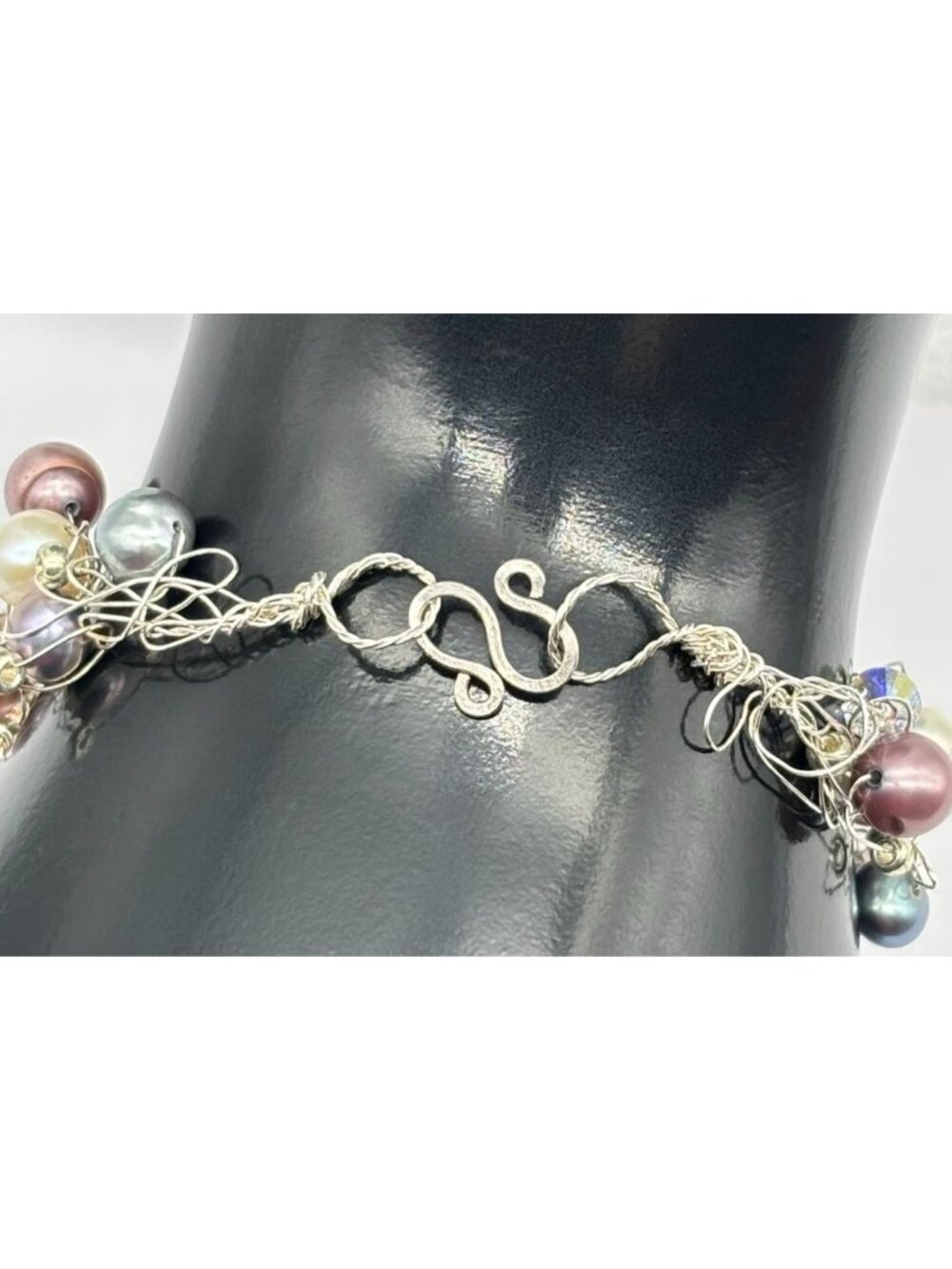 Artisan-Made Collar and Bracelet Set .999 Fine Silver Freshwater Pearls Crystals - Picture 9 of 15